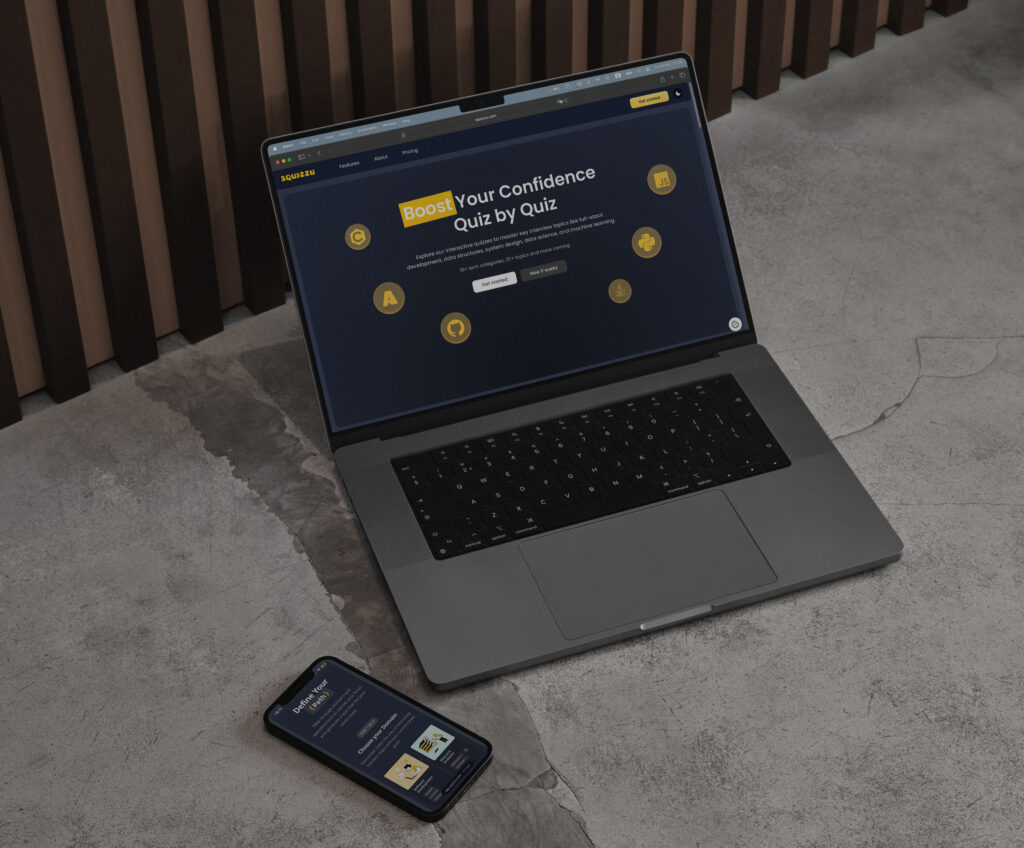squizzu - Dark Mode Mockup Landing Page