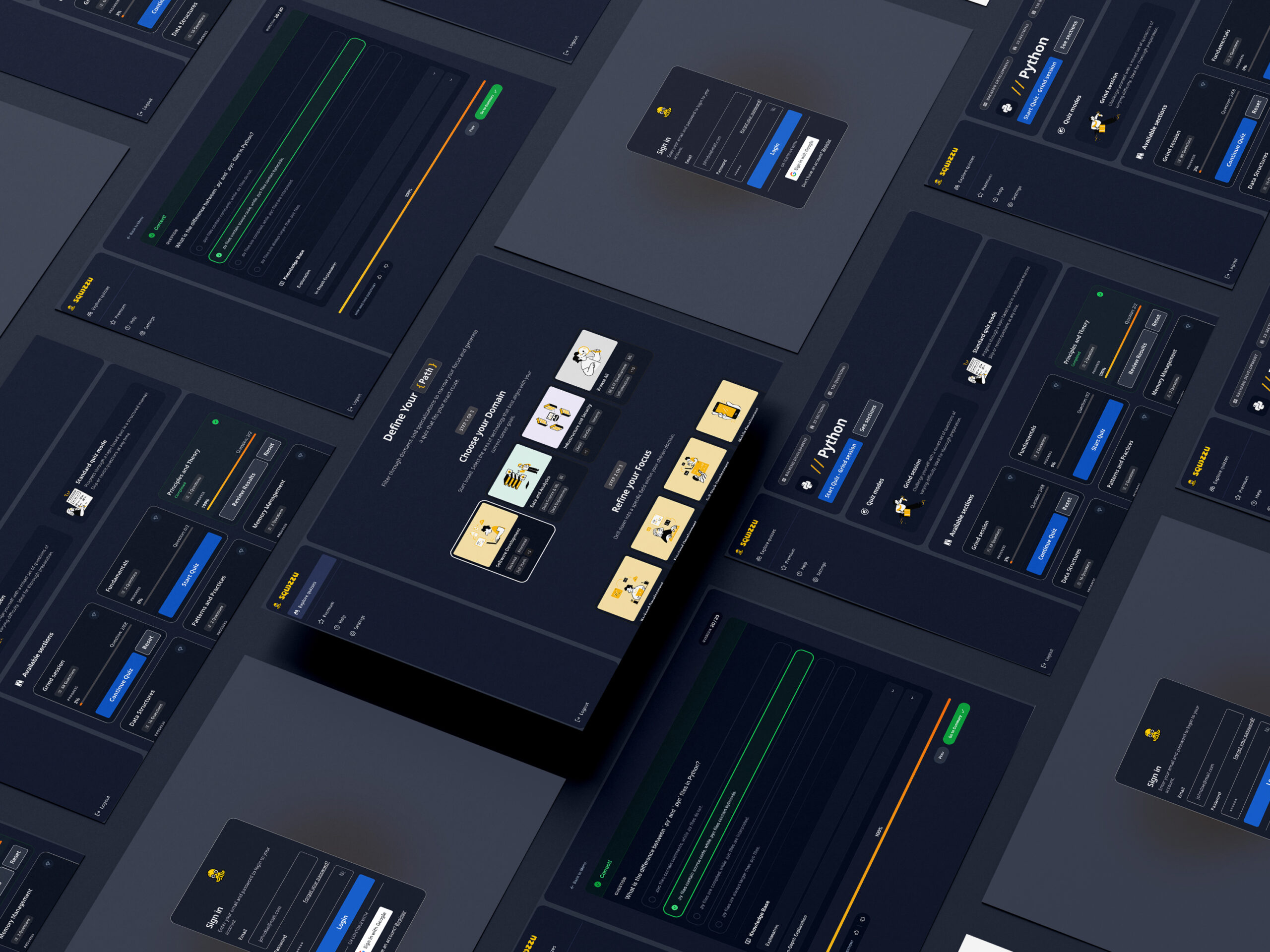squizzu - Dark Mode App Mockup